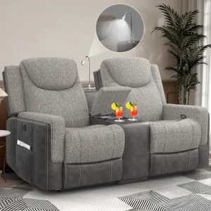 Loveseat Recliner, Reading Light, Chic Blend Style Sofa, Storage Console, Cup Holders