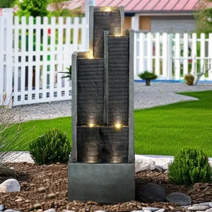 Tier Modern Cascading Indoor/Outdoor Fountains and Waterfalls with LED Lights