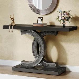 Mirrored Console Table,  Modern Black Entryway Table
