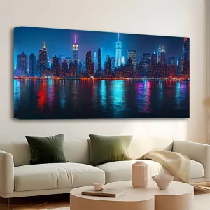 1.5 inch thick pine frame, New York City skyline painting art, wall decor