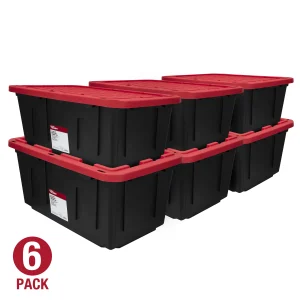 (6 pack) Hyper Tough Large Storage Bin, 27 Gallon with Snap-On Lid