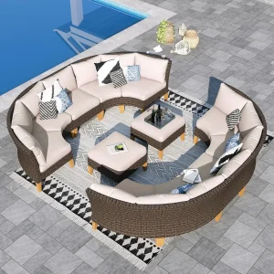 12 Piece Curved Outdoor Sectional Sofa Set