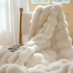 1pc Cozy Faux Rabbit Fleece Blanket . Throw for Bedroom, Guest Room, Living Room