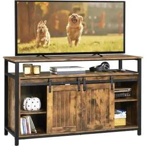 Farmhouse Style 65 Inch TV Stand with Storage and Sliding Doors for Living Room Entertainment