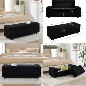 55-Inch Upholstered Sherpa Storage Ottoman Bench