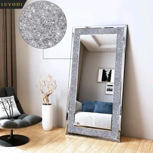 LUVODI Large Silver Sparkly Crystal Rhinestone Diamond Frameless Vanity Mirrors Wall Mounted Dressing Mirror